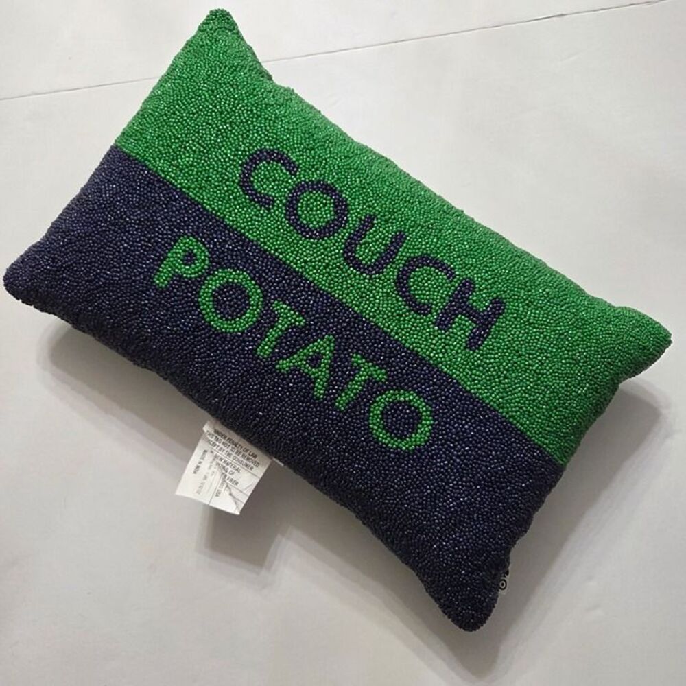 NEW Kate Spade X Target -Couch Potato Beaded Pillow Green/Blue Colorblock 12x18